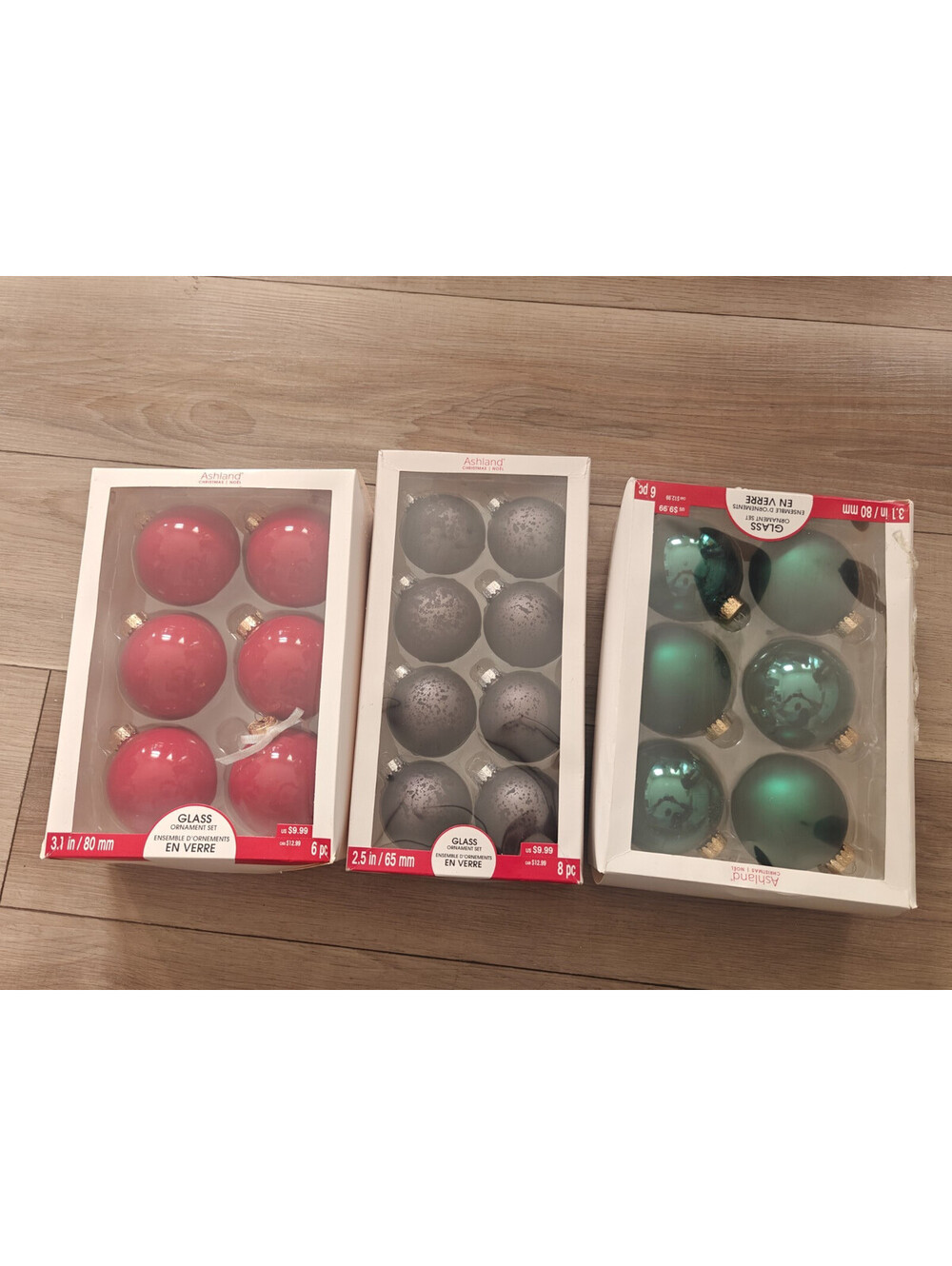 Ashland Glass Christmas Ornaments Lot of 20 Red Silver Teal 2.5 & 3.1 in